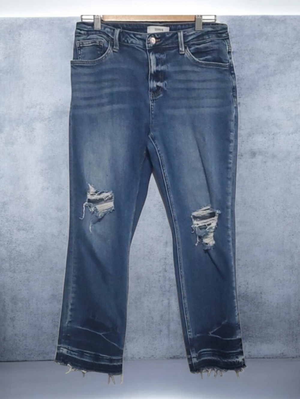 Ceros Jeans Womens Size 6 Blue Two-tone Distressed Ripped Raw cut Frayed…